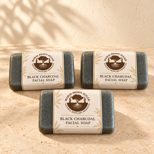 Black Charcoal Facial Soap with updated Mamas Brown Sugar luxury packaging