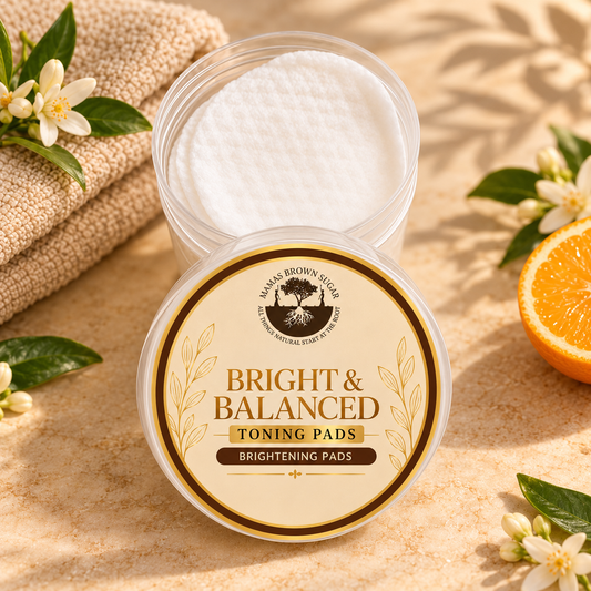 Bright and Balanced Toning Pads with updated Mamas Brown Sugar luxury packaging