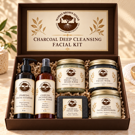 Charcoal Deep Cleansing Facial Kit with updated Mamas Brown Sugar luxury packaging